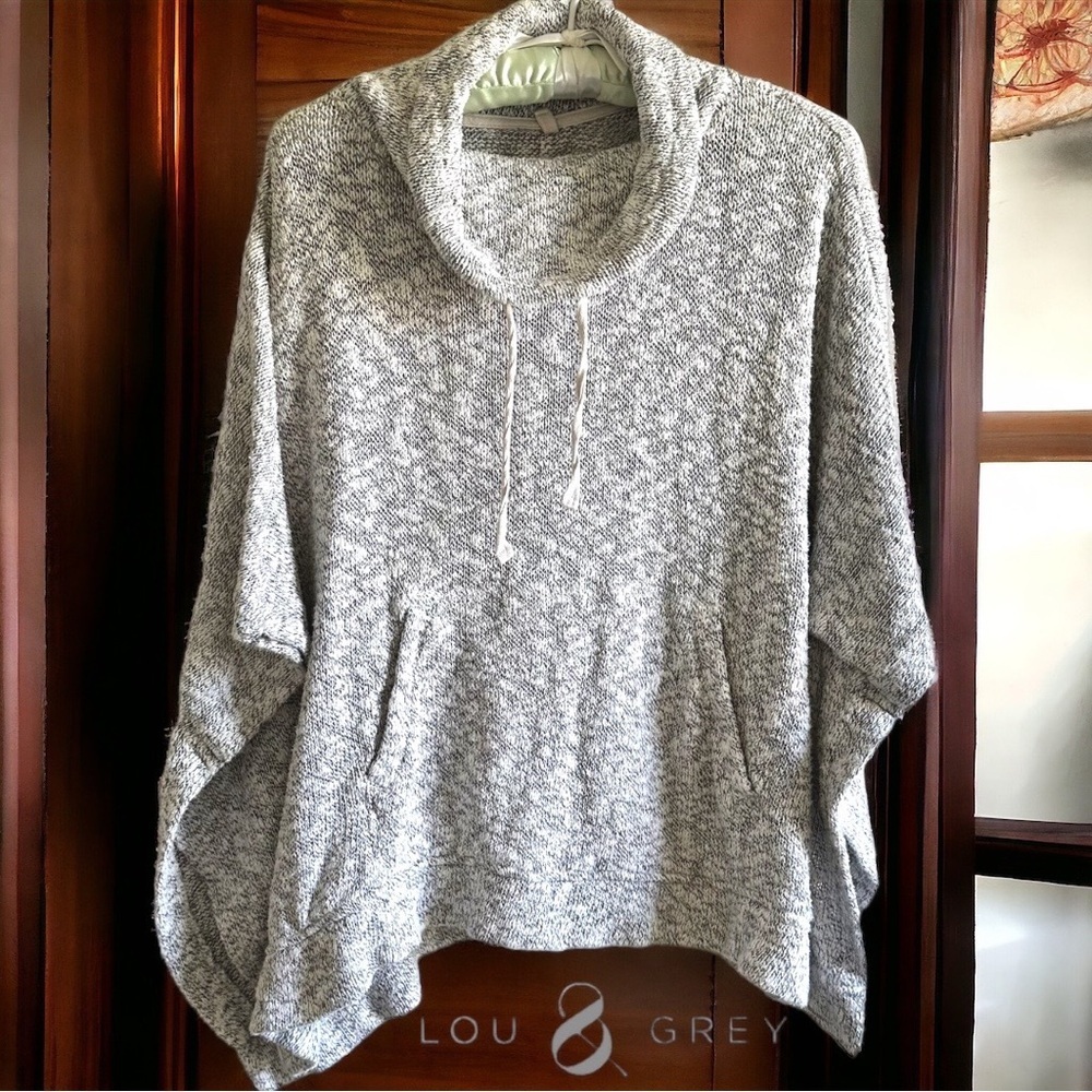 Lou & Grey Women Sz XS Gray Heathered Knit Cowl Neck Pullover Poncho Sweater